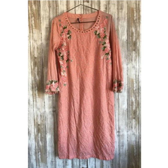 ORIGINS Pink Pakistan Kaftan Dkurta Dress L - Picture 1 of 7